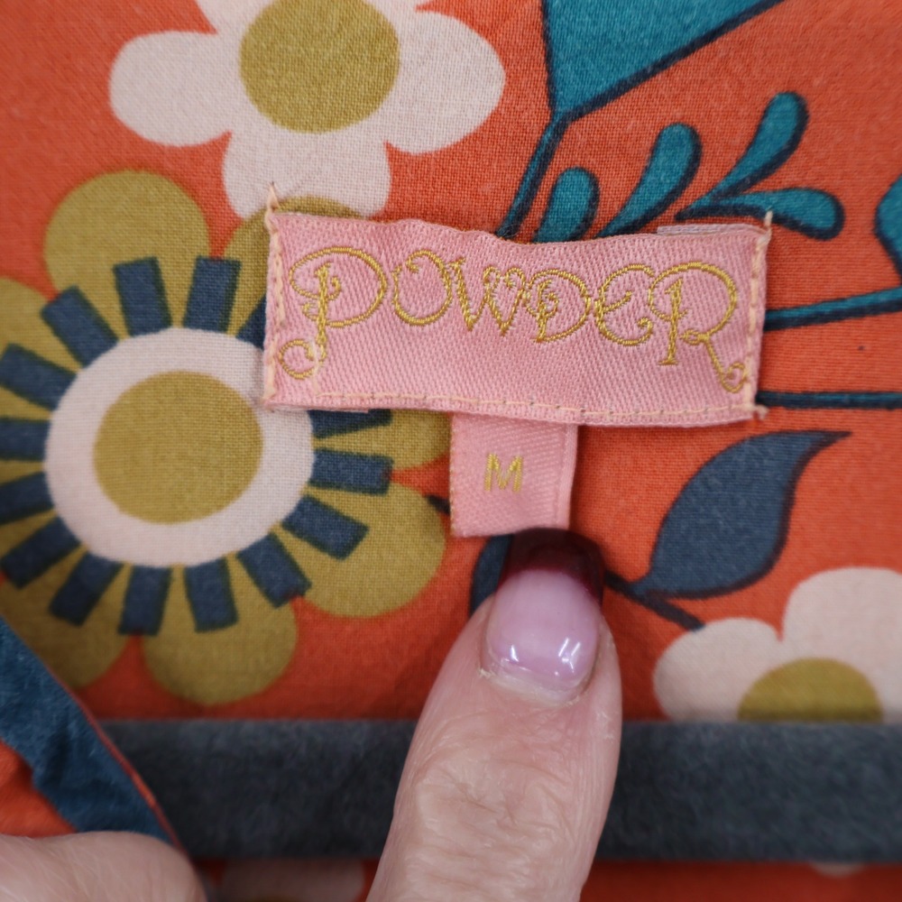 Powder Deer Floral Pajama Top Womens M Orange Fauna Cabincore Indie‎ Boho Twee - Picture 2 of 16
